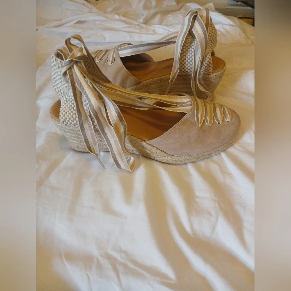 Paseart Espadrille Wedge Sandals Boho Suede Wraparound Ankle Tie Size 40EU, 10US